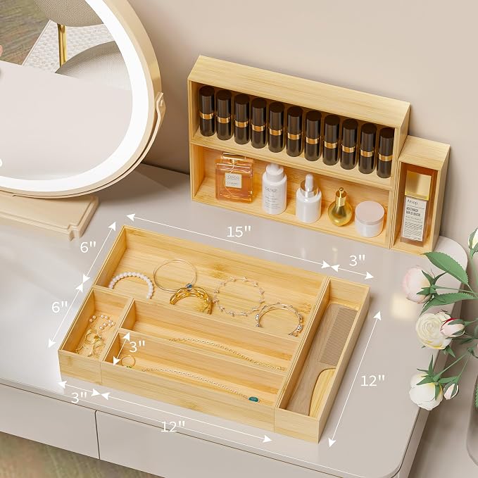 Kitchen Drawer Organizer Bins, Stackable Bamboo Deep Drawer Organizer - Image 4