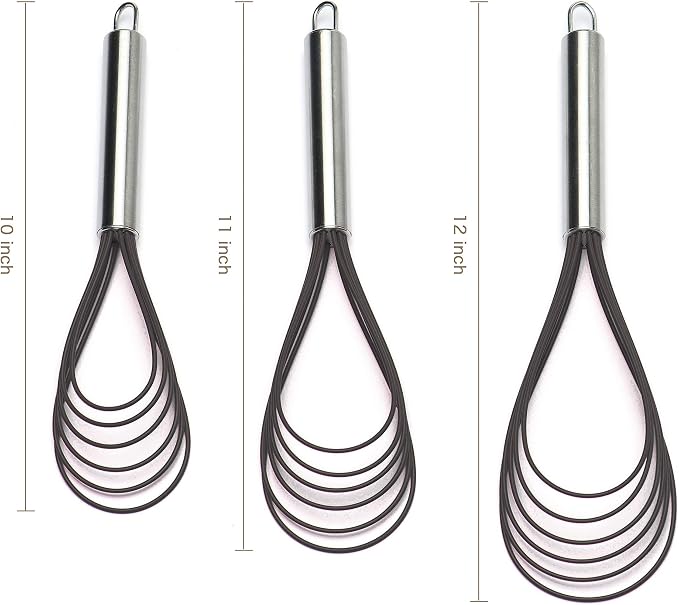 Flat Whisks Stainless Steel, 3 Pack 10''+11''+12'' Set Premium Sturdy-6 - Image 6