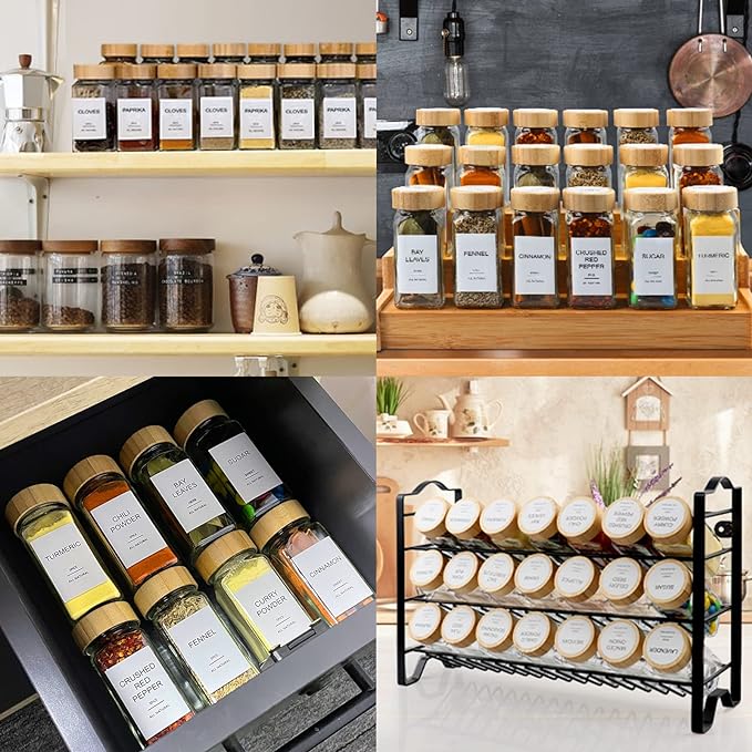 AISIPRIN Glass Spice Jars with 398 Labels, Square Spice Bottles With Shaker Lids - Image 6