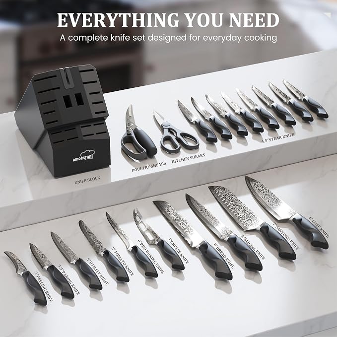 Amorston 22 Pieces Knife Set, Laser Engraved High Carbon Stainless Steel Knife - Image 2