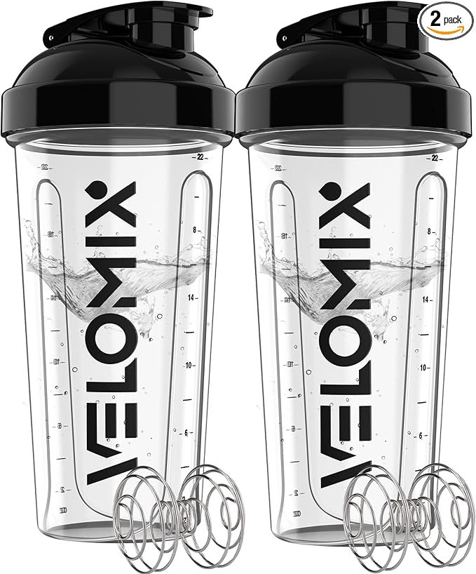 VELOMIX -2 Pack- 28 oz Protein Shaker Bottles by VELOMIX