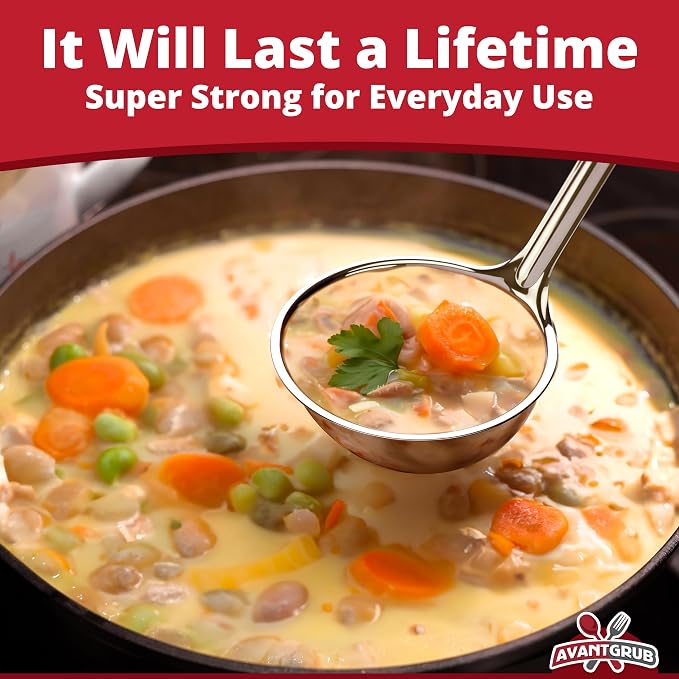 Super Sturdy, Ergonomic 2 Oz. Soup Ladle 5 Pk. Stainless Steel Ladles - Image 3