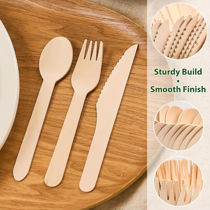 Wooden Cutlery Variety Pack 360pcs | 100% Natural Birch Wood Disposable - Image 3