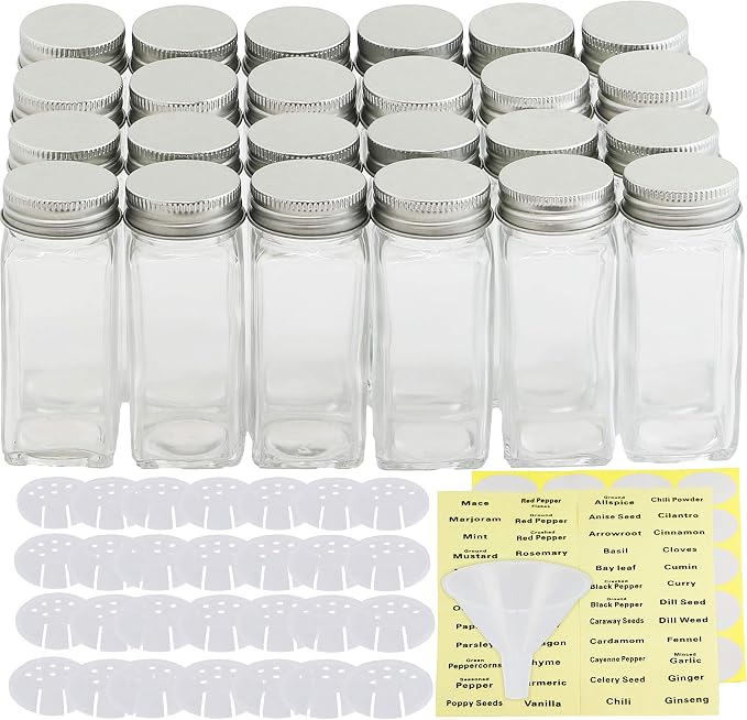 Simple Houseware Spice Jars 4 Ounce Square Glass Bottles - Image 2