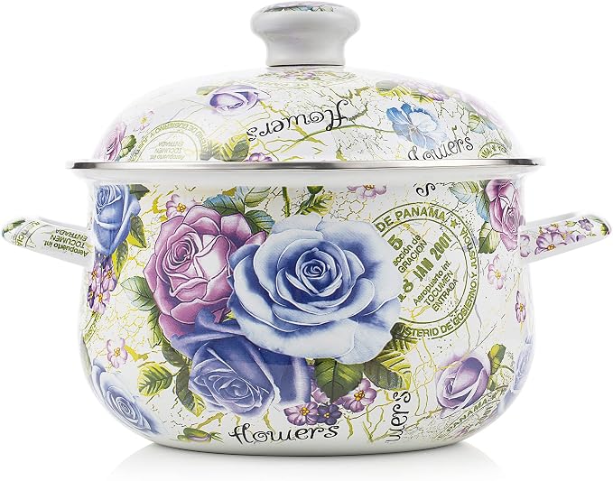 Retro Flower Enamel Stockpot by OLYTARU