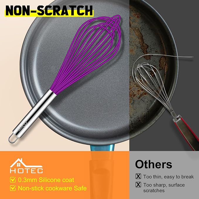 HOTEC 4 Pieces Silicone Whisks Set, Wire Balloon Whisks Egg Beater, Non-slip - Image 6