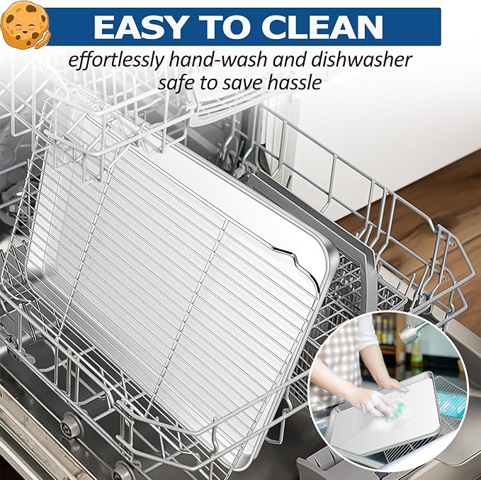 TeamFar Baking Sheet with Rack Set, Stainless Steel Baking Pan Cookie Sheet - Image 6