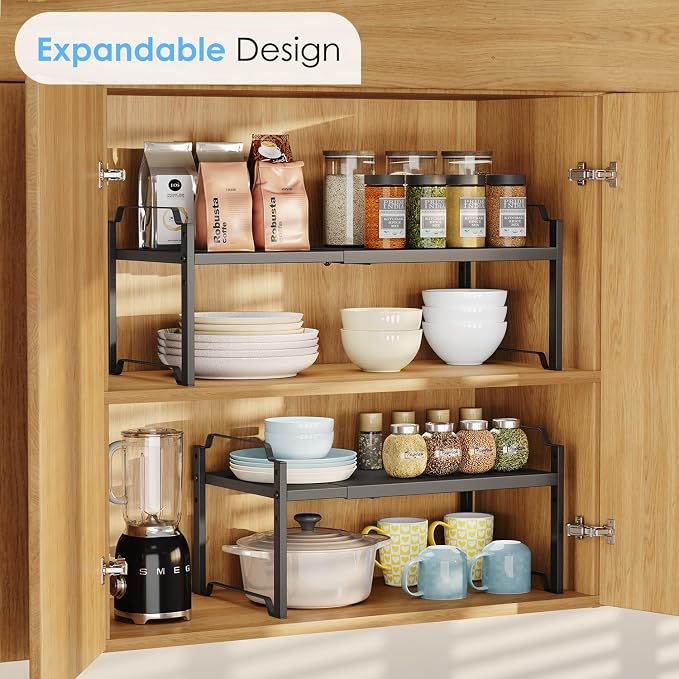 2 Pack 11” Width Expandable Kitchen Cabinet Organizer Shelves, Metal Kitchen - Image 4