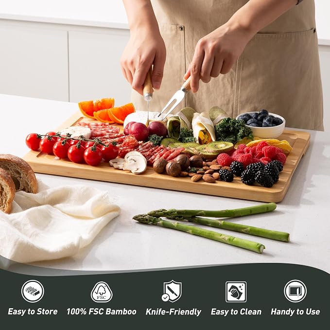 Bamboo Cutting Board Set Non Slip Feet Over Sink Chopping Board Christmas Xmas - Image 8