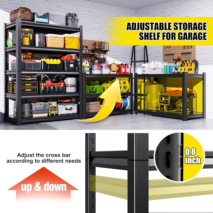 Set of 6 71"H Garage Shelving-2050LBS 5 Tier Storage Shelves, Adjustable Heavy - Image 4