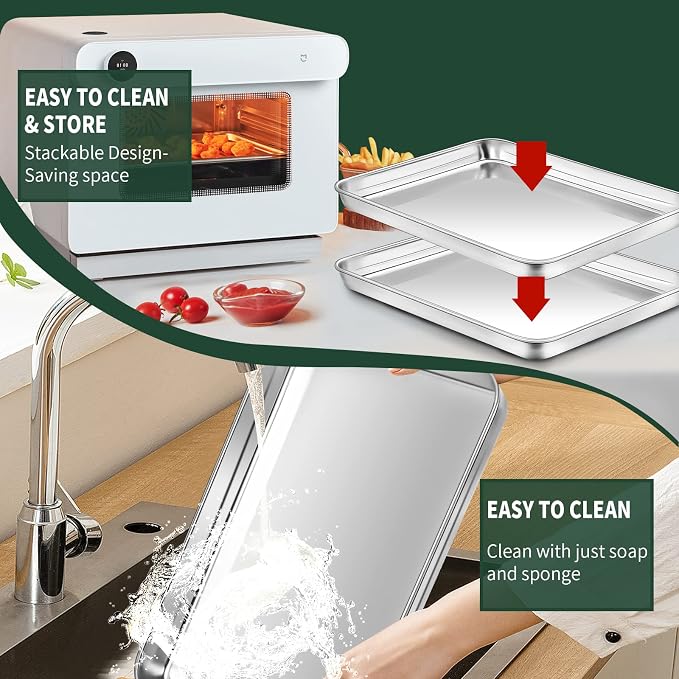 Quarter Sheet Pan with Cooling Rack Set, CEKEE Stainless Steel Cookie Sheets - Image 6