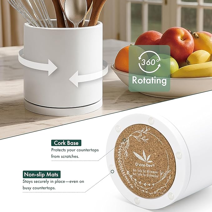 D'vine Dev 360° Rotating Utensil Holder – 5" Kitchen Utensil Crock - Image 4