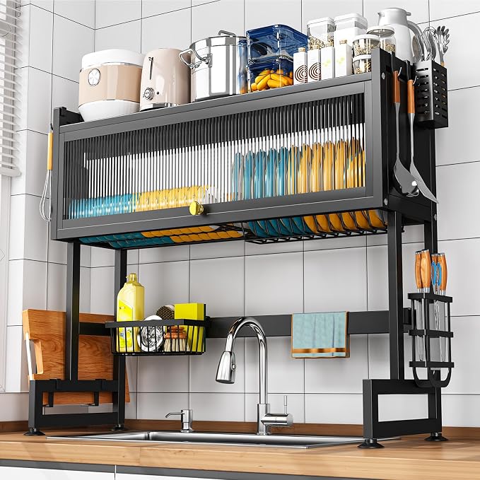 SNSLXH  2-Tier Over The Sink Dish Drying Rack, 33.66"×31.1"×11.81" by SNSLXH