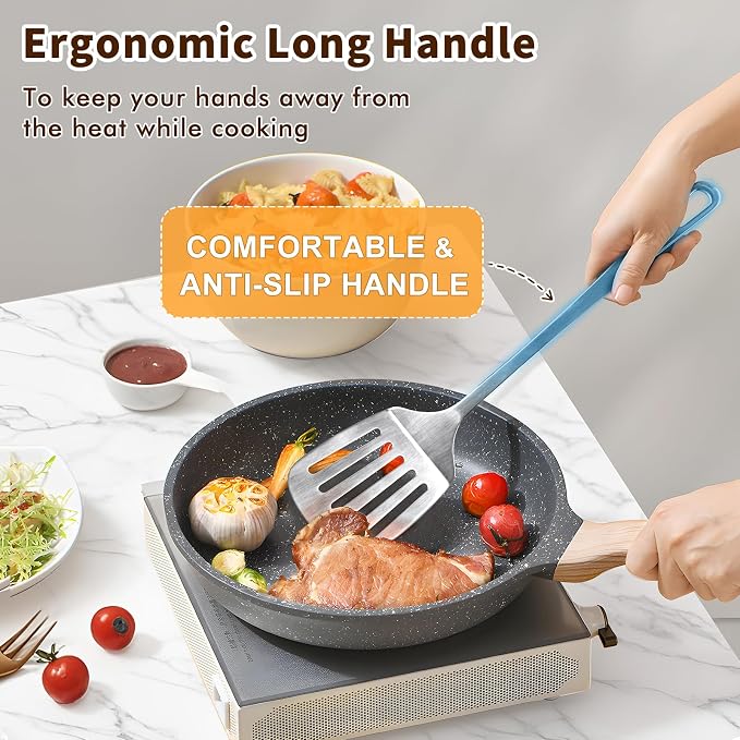 2 Pcs Stainless Steel Cooking Spoons Set, Solid & Slotted Metal Serving Spoons - Image 6