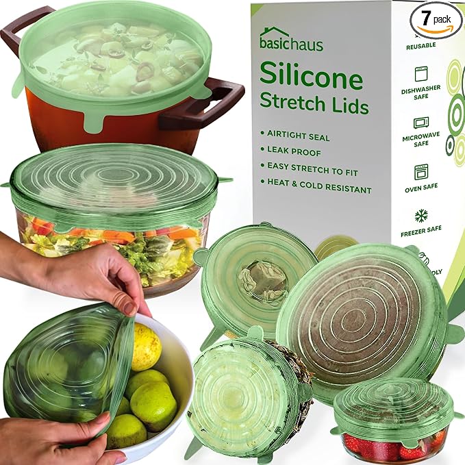 Reusable Silicone Stretch Lids for Food Storage in Fridge by BasicHaus