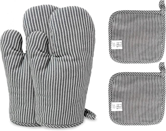 4Pcs Oven Mitts and Pot Holders, Heat Resistant Oven Mitts Set by CoekMoed