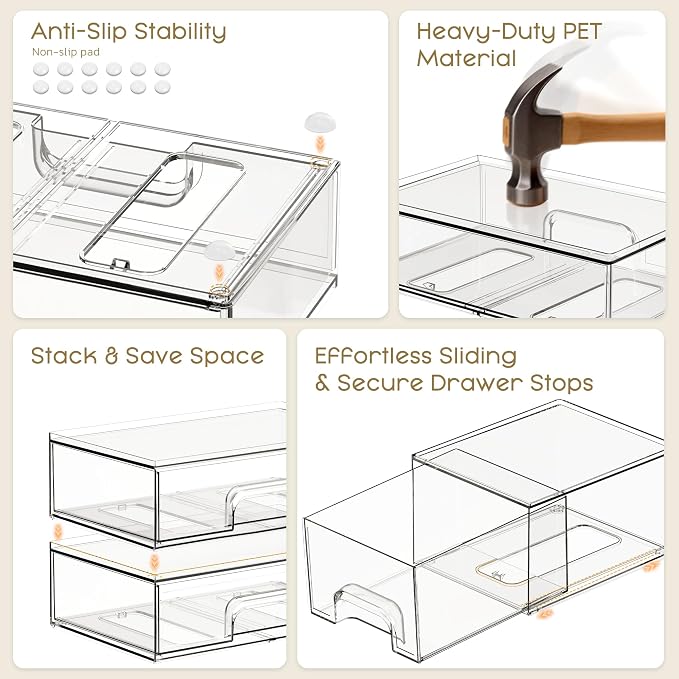 Criusia Stackable Storage Drawers, 3 Pack Clear Acrylic Makeup & Bathroom - Image 4