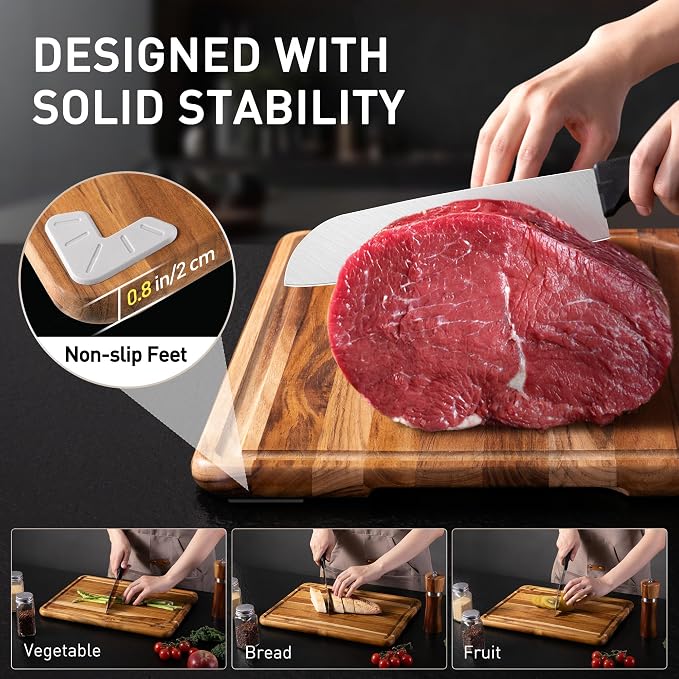 2 Pack Teak Cutting Board for Kitchen Wooden Chopping Board Charcuterie Board - Image 6