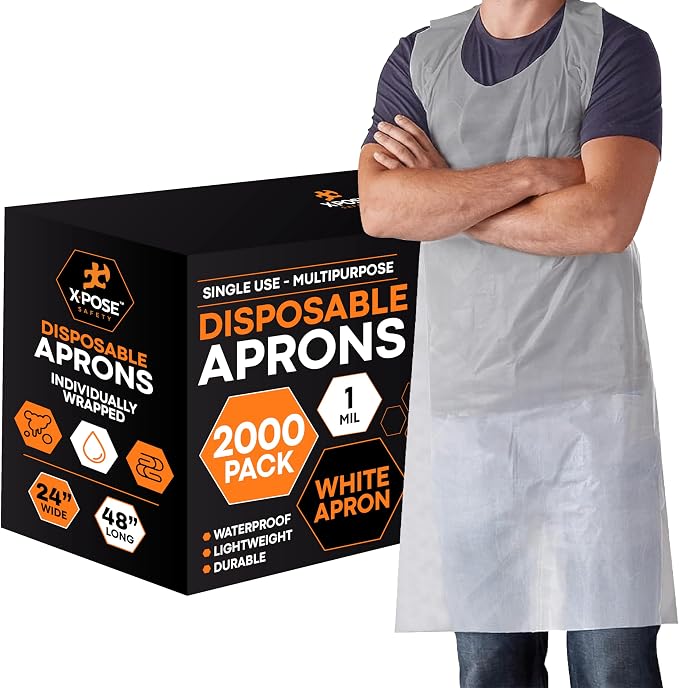 Xpose Safety 2000 White Plastic Disposable Aprons by XposeSafety