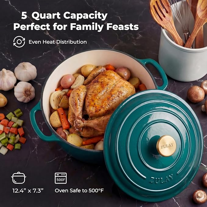 Zulay Kitchen 5 Quart Enameled Cast Iron Dutch Oven Pot - Image 6