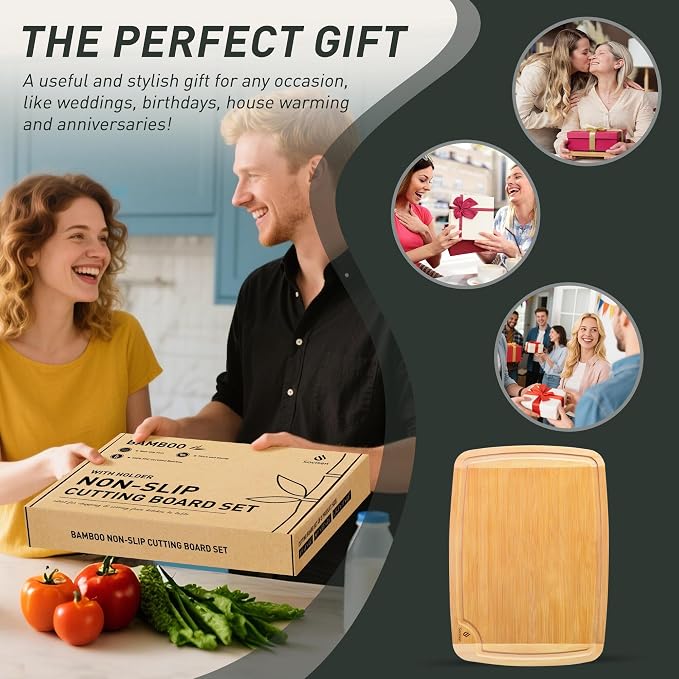 Bamboo Cutting Board Set Non Slip Feet Over Sink Brides Her Wedding Day Bridal - Image 6