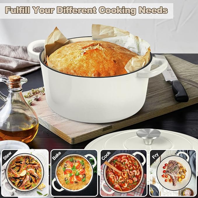 P&P CHEF 7QT Enameled Dutch Oven, Cast Iron Dutch Oven Pot - Image 7