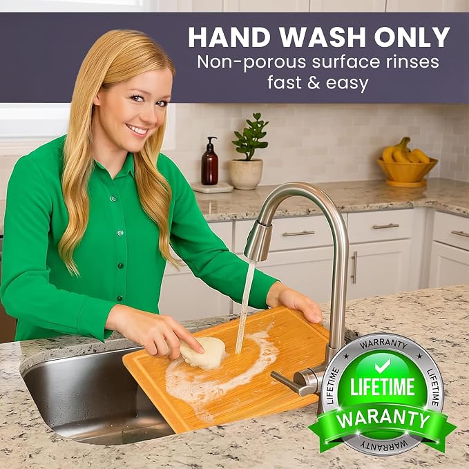 20 Inch Bamboo Wood Cutting Board Featuring Super-Sized Glue-Free Surface™ – - Image 7