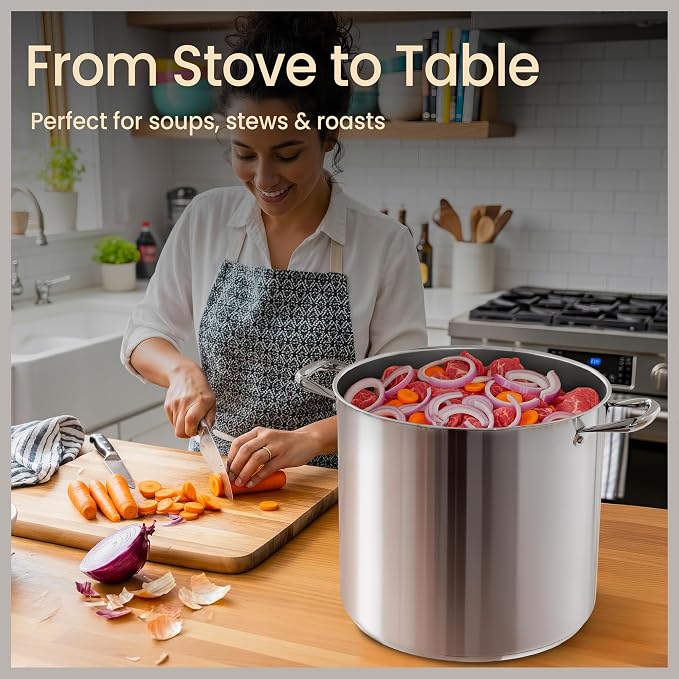 Stainless Steel Stockpot with Tempered Glass Lid 14 Quart, Durable 18/0 - Image 5