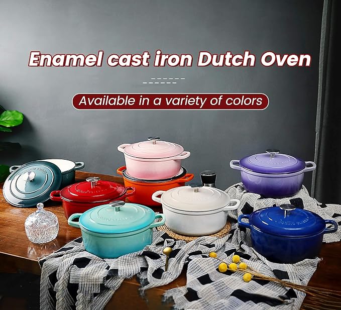 EDGING CASTING Enameled Cast Iron Duch Oven, 5.5 Quart Round Dutch Ovens Pot - Image 8