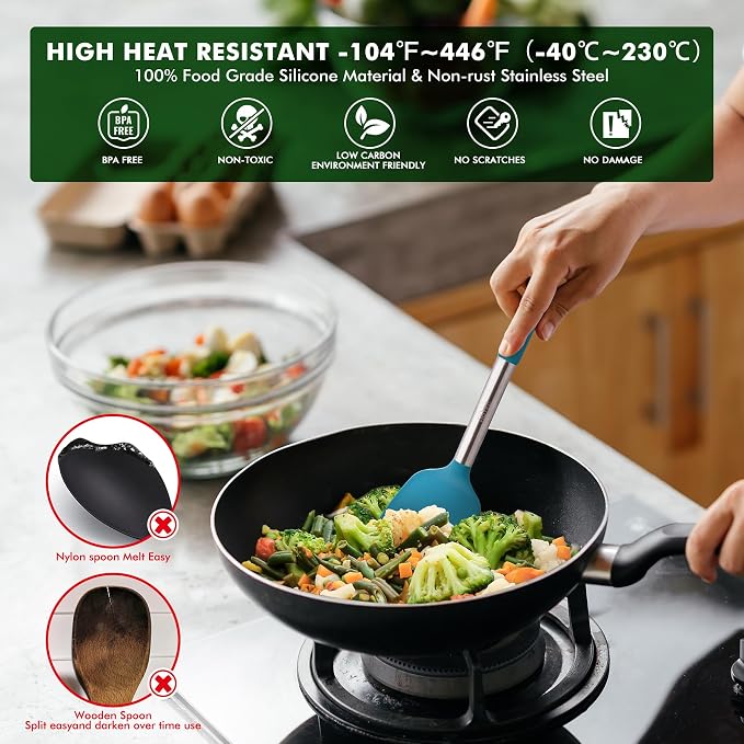HOTEC 446°F Heat Resistant Silicone Kitchen Utensils, Cooking Utensil Set - Image 6