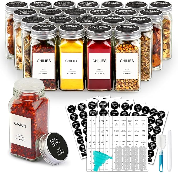 AISIPRIN 24 Pcs Glass Spice Jars by AISIPRIN