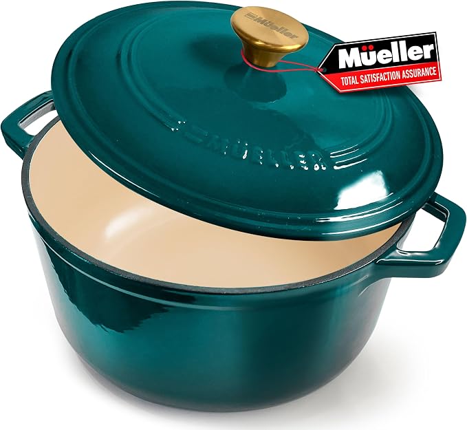 MUELLER HOME 7.5 QT Enameled Cast Iron Dutch Oven, Heavy-Duty Casserole Dish by MUELLERHOME