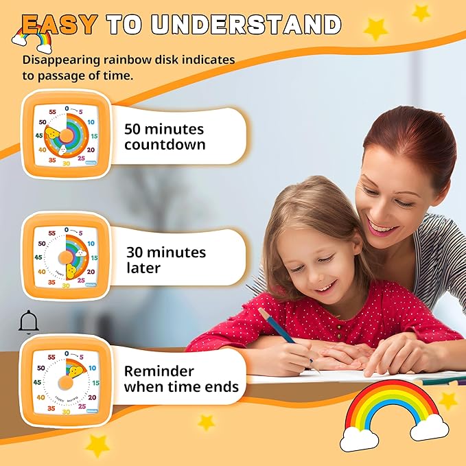 Visual Timer for Kids 60 Minute, Rainbow Countdown Clock - Image 5