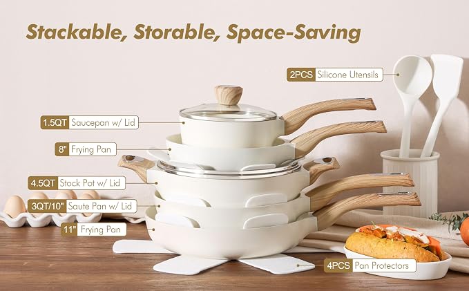 SENSARTE Ceramic Cookware Sets, Pots and Pans Set Non stick, Granite Induction - Image 6