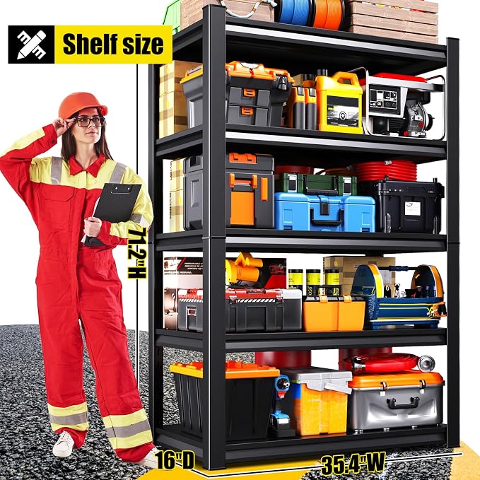 Set of 6 71"H Garage Shelving-2050LBS 5 Tier Storage Shelves, Adjustable Heavy - Image 3