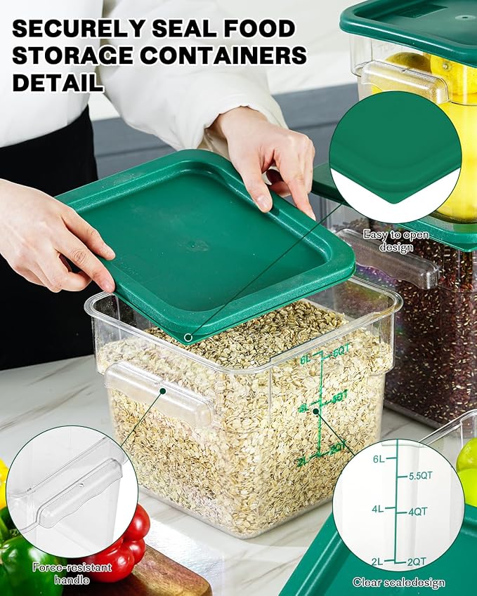 2QT&4QT NSF Food Storage Containers: 8 PCS Commercial Clear Square Food Storage - Image 7
