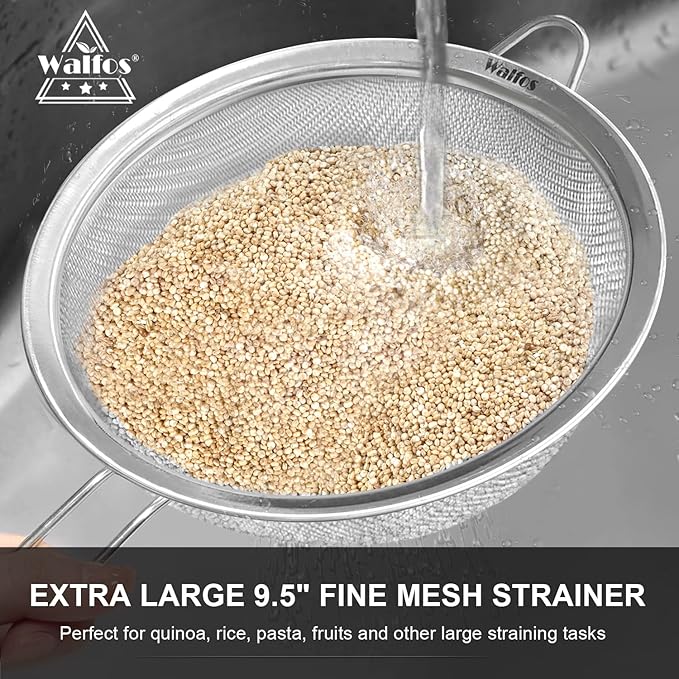 Walfos 9.35 Inch Large Fine Mesh Strainer, Stainless Steel 30 Mesh Sieve - Image 5