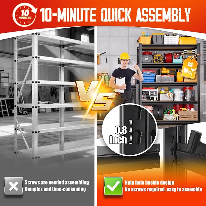 71"H-32"W-14"DGarage Shelving-5 Tier Garage Storage Shelves, Adjustable Heavy - Image 5