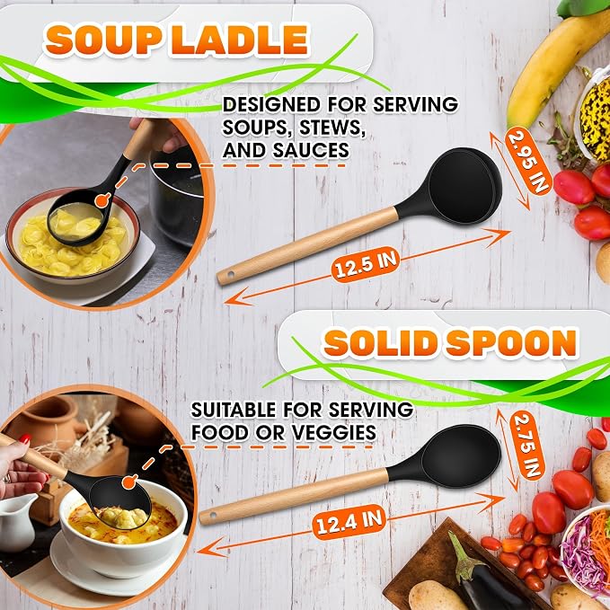 14 PCs Black Silicone Cooking Utensils Set - Image 2