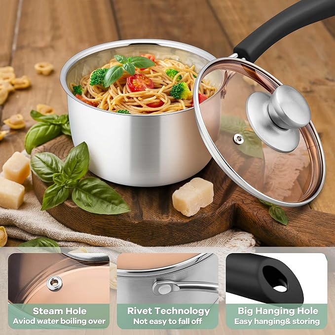 Herogo 1 Quart Saucepan with Lid, 18/10 Stainless Steel Small Sauce Pan Pot - Image 4