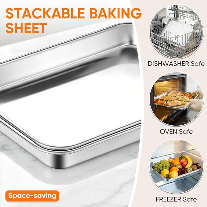 LIANYU Stainless Steel Tray for Baking, 9.2x7” Small Cookie Baking Sheet Pan - Image 5