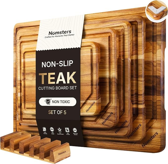 5 Pack Teak Wood Cutting Board Set by Unknown