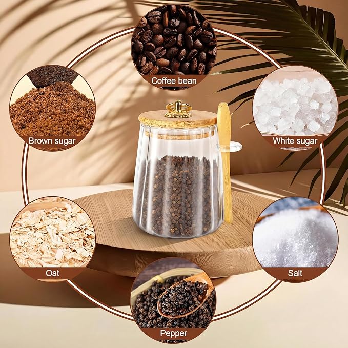 holoith Sugar Jar with Lid and Spoon, 24oz Large Glass Spice Jars - Image 7