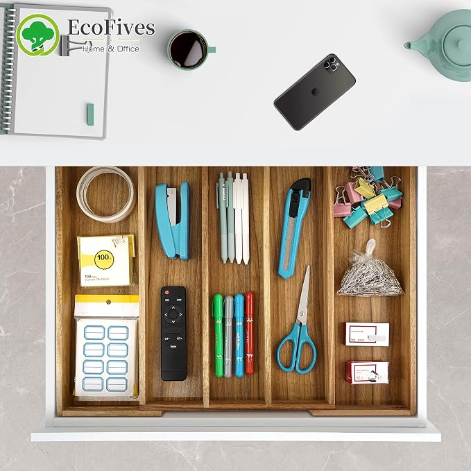 EcoFives Luxury Acacia Silverware Organizer -Kitchen Drawer Organizer - Image 4
