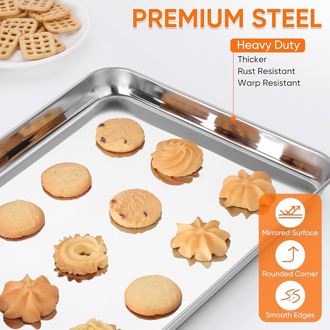 LIANYU Stainless Steel Tray for Baking, 9.2x7” Small Cookie Baking Sheet Pan - Image 3