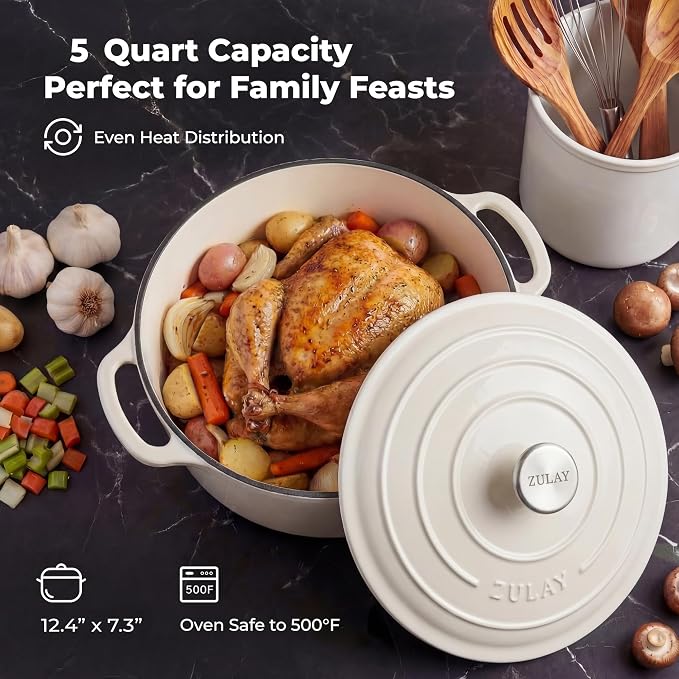 Zulay Kitchen 5 Quart Enameled Cast Iron Dutch Oven Pot - Image 6