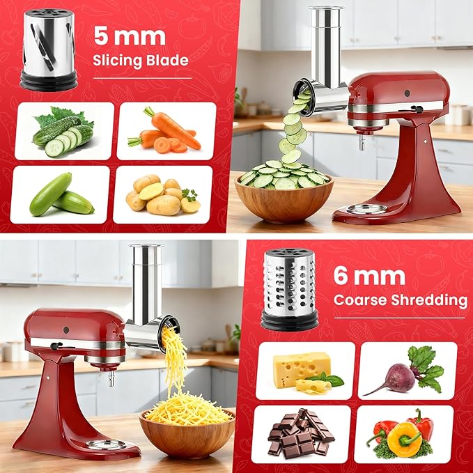 KITOART Stainless Steel Slicer Shredder & Cheese Grater Attachment - Image 3