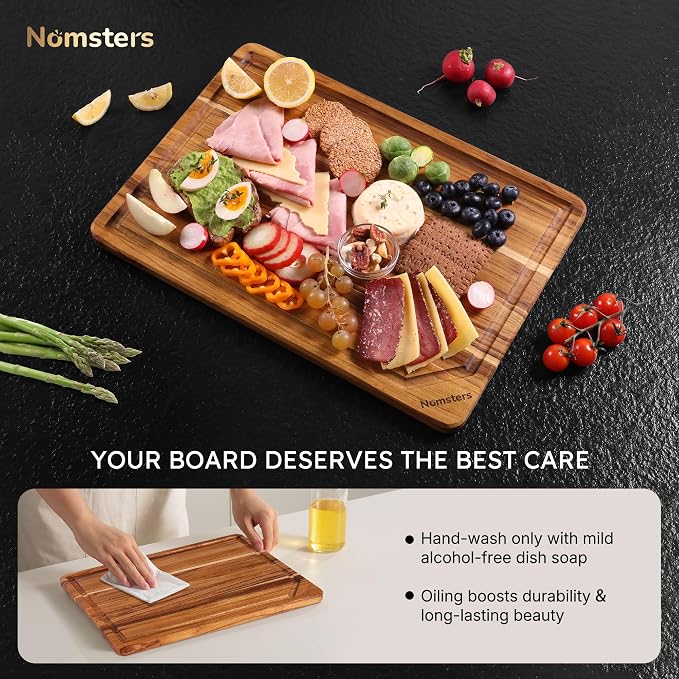 17'' Teak Wood Cutting Board for Kitchen Non Slip Charcuterie Board Serving - Image 7