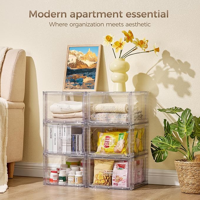 Vtopmart 6 Pack Clear Stackable Storage Bins, Easily Assemble Bathroom - Image 3