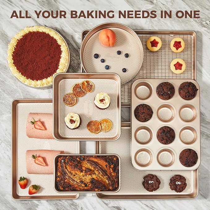 HONGBAKE 9-Piece Baking Pans Set Nonstick, Stackable Non Toxic Bakeware Sets - Image 4